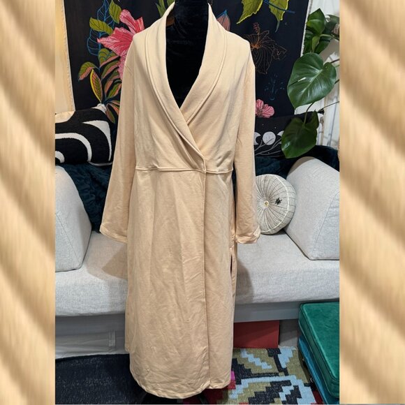 PEACE LOVE WORLD Shannon Shawl Collar Cotton Maxi Duster Coat, Almond Buff, L - Picture 7 of 16
